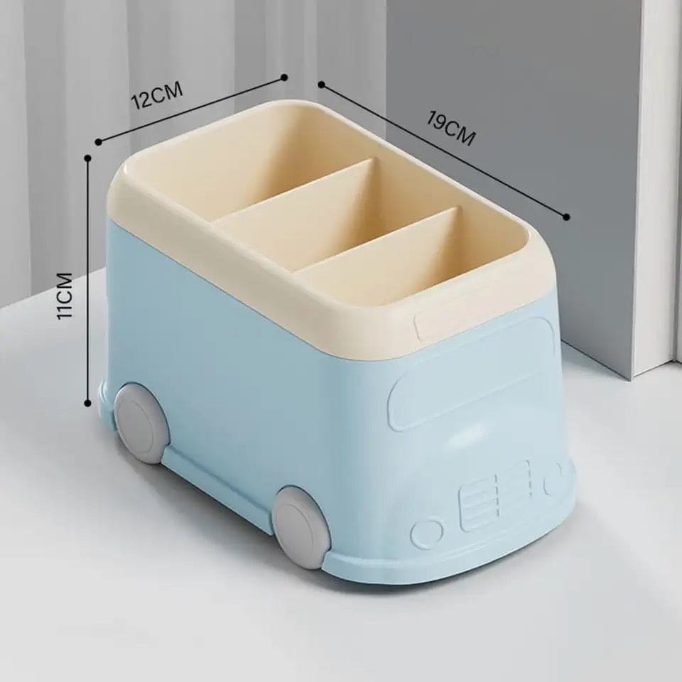 3 Compartment Van Desktop Organizer, Desk Organizer Storage Bucket, Cute Student Stationery Holder, Multifunctional Stationery Pencil Organizer, Large Capacity Desktop Storage Box, Cute Desktop Decoration Accessories