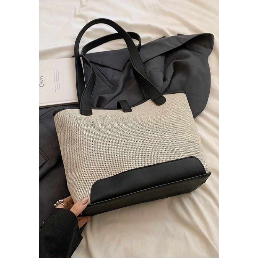 Shein - Contrast Binding Shoulder Tote Bag Casual Double Handle