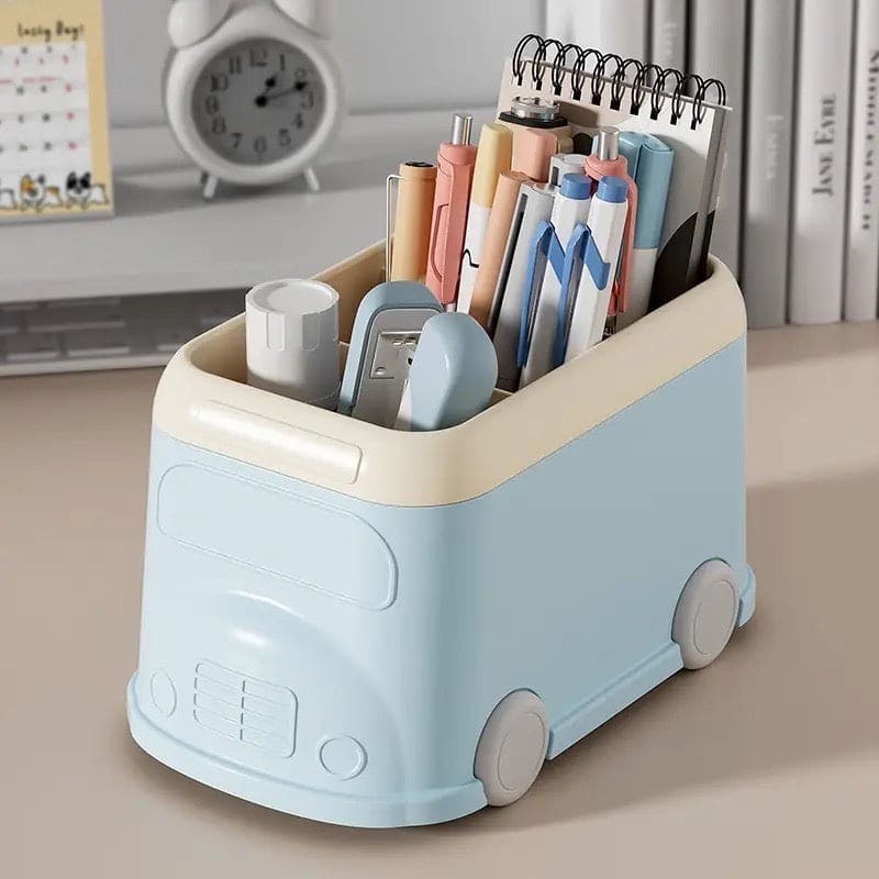 3 Compartment Van Desktop Organizer, Desk Organizer Storage Bucket, Cute Student Stationery Holder, Multifunctional Stationery Pencil Organizer, Large Capacity Desktop Storage Box, Cute Desktop Decoration Accessories