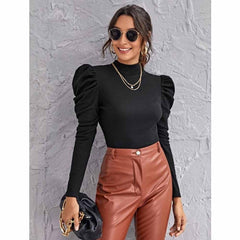 Shein - Mock-Neck Gigot Sleeve Top