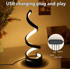 Modern Spiral Dimmable LED Table Lamp, USB Power Bedroom Bedside Lamp, Living Room Decorative Table Lamp, USB Study Student Light