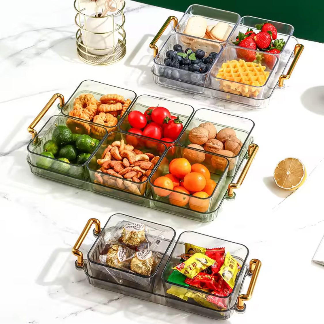Luxury Fruit Plate, Home Candy Melon Seed Box, Dried Fruit Plate Partition Platter