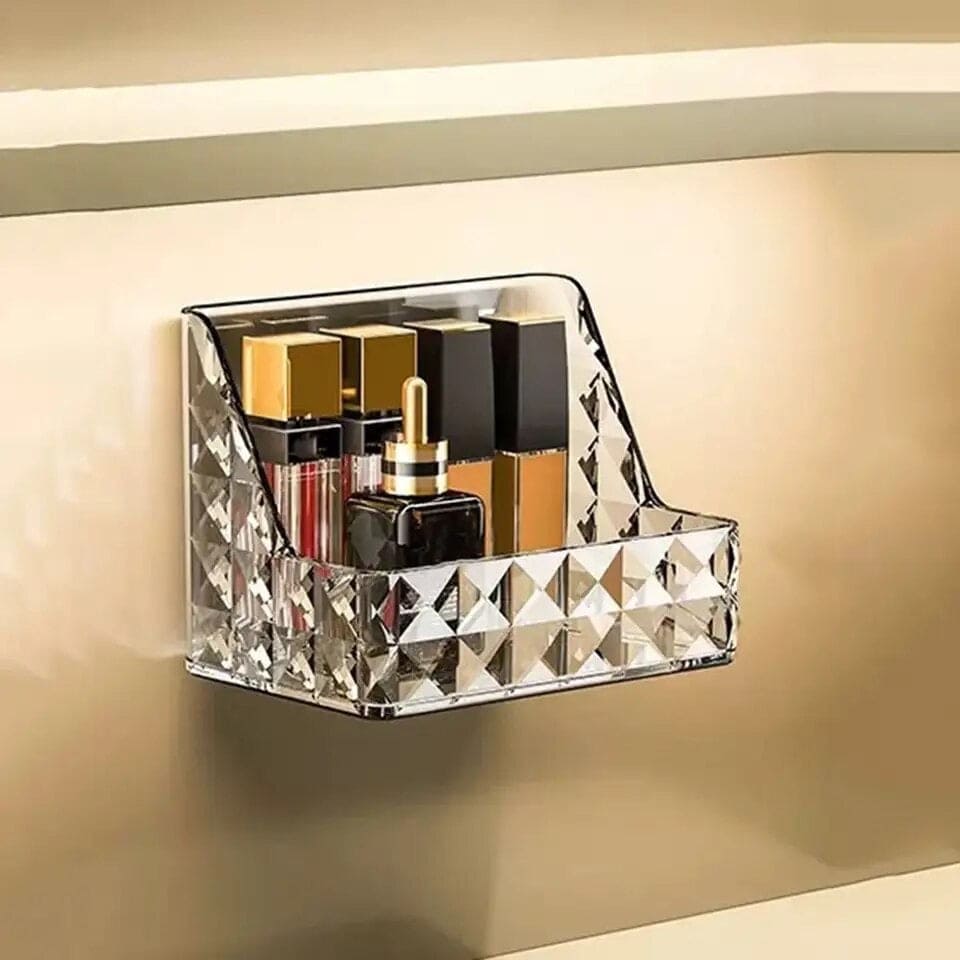 Mirror Cabinet Storage Box, Diamond Pattern Desktop Storage Box, Luxurious Hanging Makeup Organizer, Wall Mounted Plastic Washstand Shelf, Stackable Storage Box Rack, Sundries Snack Storage Basket