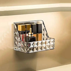 Mirror Cabinet Storage Box, Diamond Pattern Desktop Storage Box, Luxurious Hanging Makeup Organizer, Wall Mounted Plastic Washstand Shelf, Stackable Storage Box Rack, Sundries Snack Storage Basket