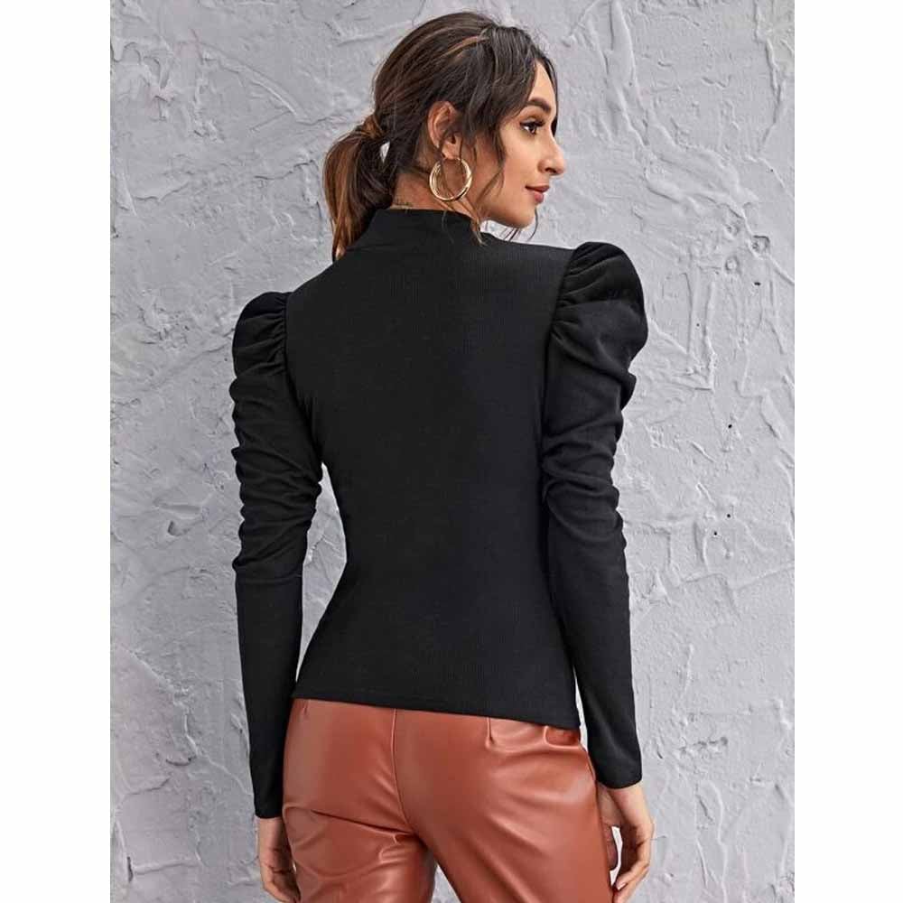 Shein - Mock-Neck Gigot Sleeve Top