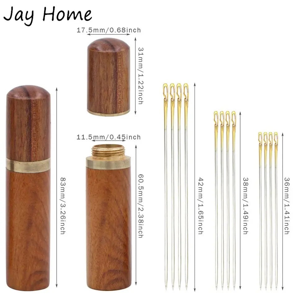 Wooden Needle Case, 30 Pcs Side Hole Blind Sewing Needles, Stainless Steel Elderly Self Threading Needles, Household DIY Beading Threading Needle, Sewing Embroidery Needle Accessories