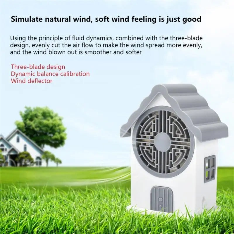 Mini House Fan, 3 Wing Desktop Fan, House Shape Electric Fan, Portable Mute Electric Cooling Fan, Rechargeable Portable Personal Desk Fan