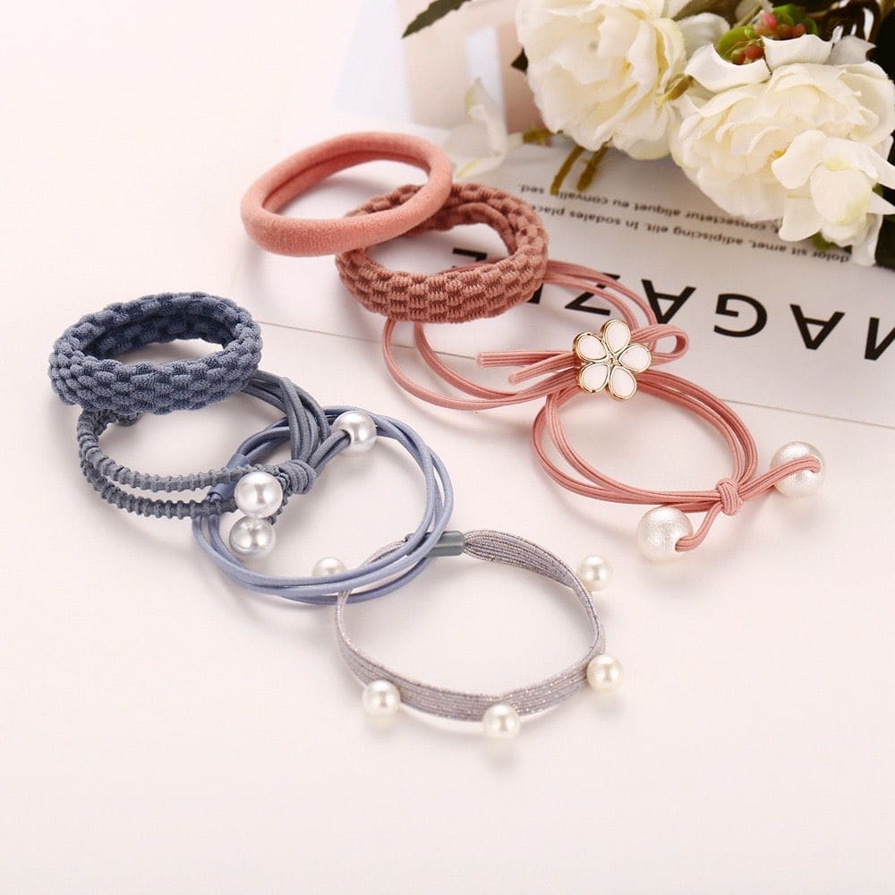 Set Of 8 Elastic Ponytail, Faux Pearl Hair Ties Elastic Hair Bands Ropes, Hair Elastics Scrunchies Ponytail Holders, Hair Accessories For Women Girls