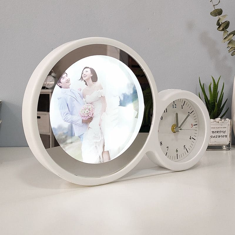 Blank Magic Mirror Clock, Sublimation Alarm Clock with LED Light, Classic Home Frame Clock Decor, Multifunctional Table Clock, Desktop Watch With Home Image, Photo Frame with Clock & LED Home Decor