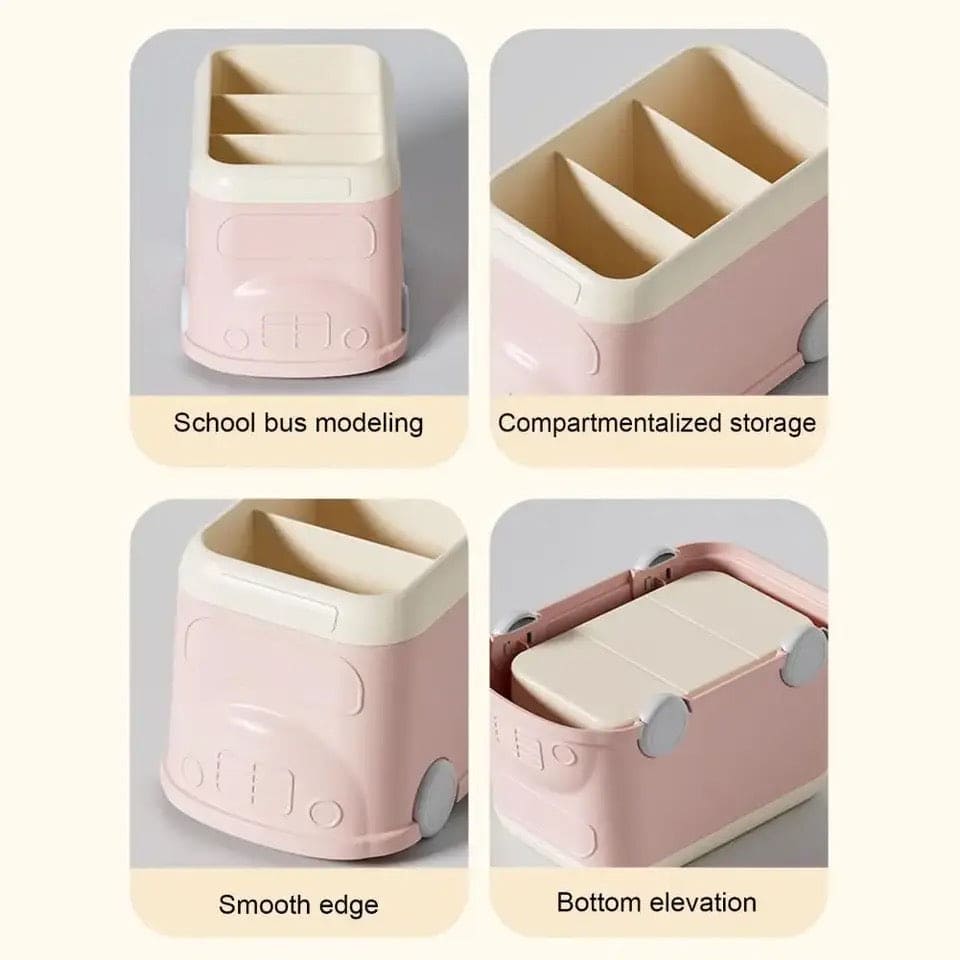 3 Compartment Van Desktop Organizer, Desk Organizer Storage Bucket, Cute Student Stationery Holder, Multifunctional Stationery Pencil Organizer, Large Capacity Desktop Storage Box, Cute Desktop Decoration Accessories
