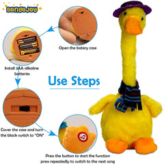 Lovely Talking Toy Dancing Duck, Electronic Dancing Ducks with Funny Clothes, Duck Plush Toy, Luminous Recording Learning to Speak Twisting Kid Toy, Speak Talk Sound Record Repeat Toy, Kids Education Toy