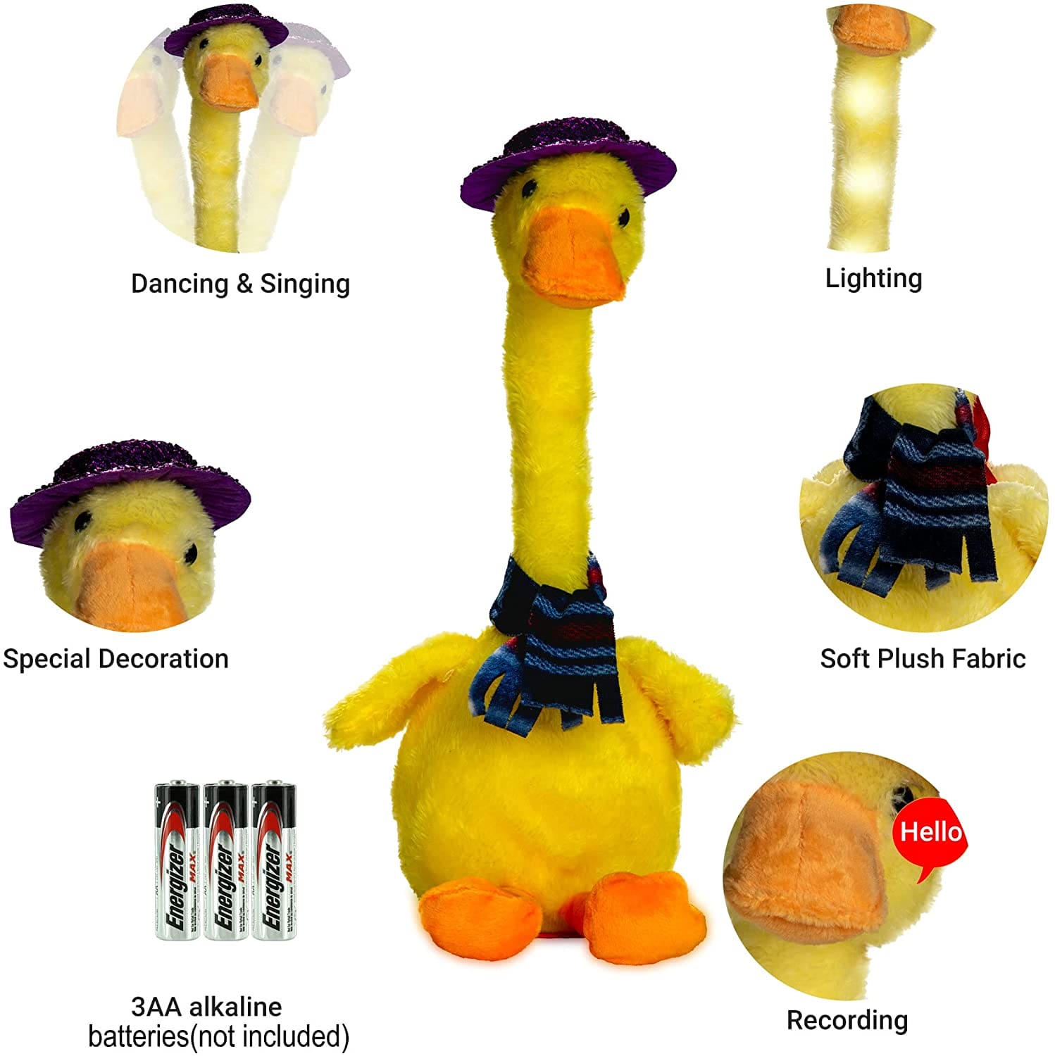 Lovely Talking Toy Dancing Duck, Electronic Dancing Ducks with Funny Clothes, Duck Plush Toy, Luminous Recording Learning to Speak Twisting Kid Toy, Speak Talk Sound Record Repeat Toy, Kids Education Toy