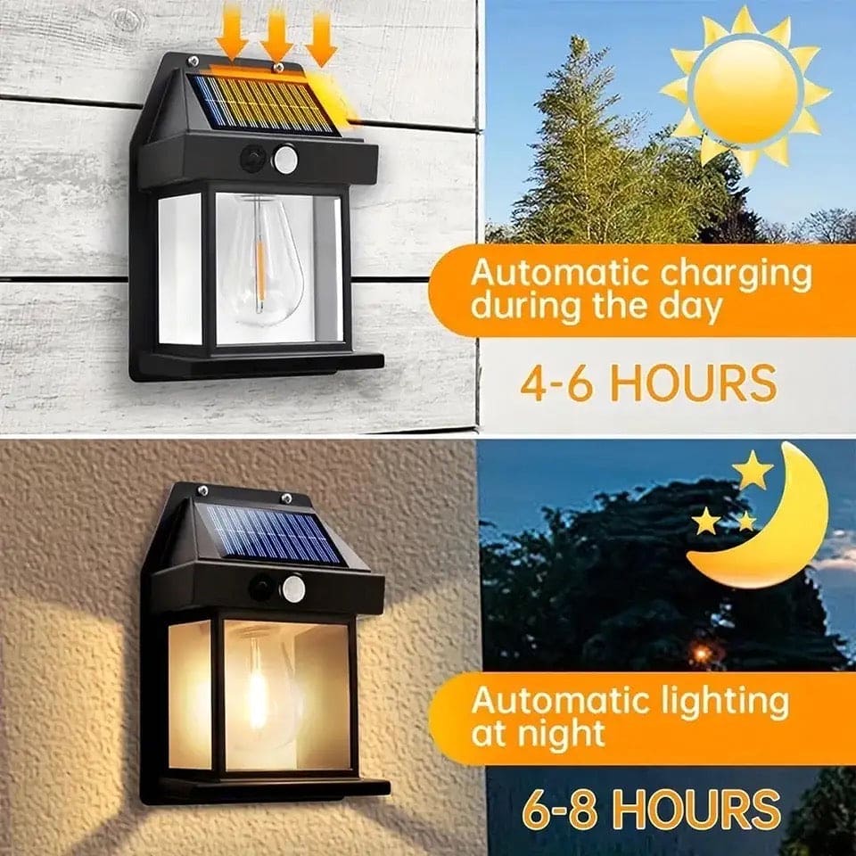 Outdoor Solar Lamp, Solar Tungsten Filament Lamp, Waterproof Intelligent Induction Lantern, Wireless Dusk to Dawn Porch Light, Outdoor Wall Light with Motion Sensor, Courtyard Garden Villa Lighting Night Light, Sunlight Prowered Motion Sensor Lamp