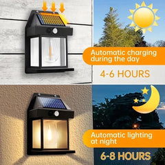 Outdoor Solar Lamp, Solar Tungsten Filament Lamp, Waterproof Intelligent Induction Lantern, Wireless Dusk to Dawn Porch Light, Outdoor Wall Light with Motion Sensor, Courtyard Garden Villa Lighting Night Light, Sunlight Prowered Motion Sensor Lamp
