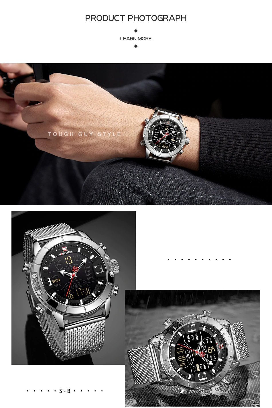 Naviforce - NF-9153 Mesh Band Dual Time Edition - Black