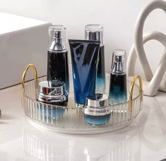 360° Rotating Cosmetic Display Case, Multifunctional Crystal Rotating Tray, Detachable Skincare Holder Rack
