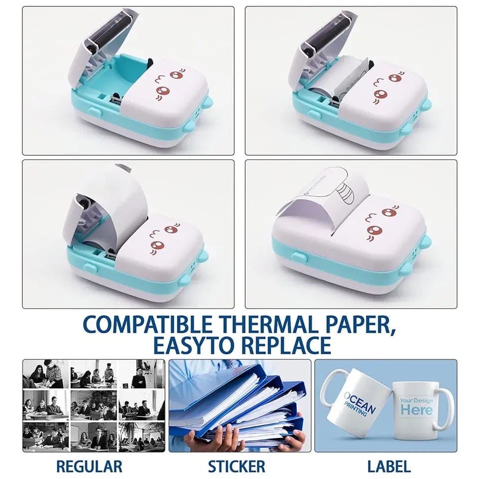 Meow Pocket Printer, Mini Bluetooth Photo Printer, Pocket Printer With Thermal Paper Roll, Wireless Mini Printer For Memo Receipt Label Notes, Thermal Printer Compatible with Android or iOS APP, Smart Thermal Inkless Printer