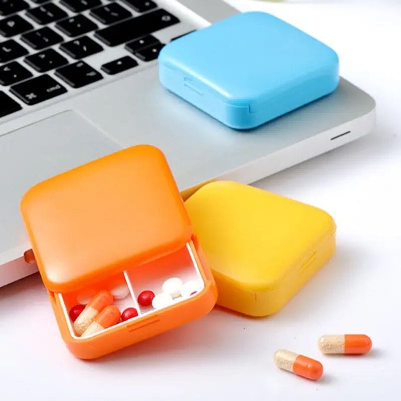 Portable Push Pull Pill Box, Square Pill Case, Mini Two Compartment Plastic Tablet Holder, Sub Packed Medicine Box, Home Storage Medicine Box, Vitamins Medicine Tablet Organizer, Pocket Pill Box, Times A Day Medicine Tablet Dispenser
