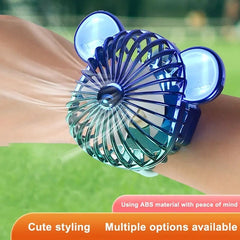 Bear Wrist Watch Fan, Summer Mini Fan, Rechargeable High Wind Power Fan, Mini Hand Held Cooling Fan, Mini Cartoon Wristband Fan, Children Travel Air Cooler, Cute Design Fan For Kids