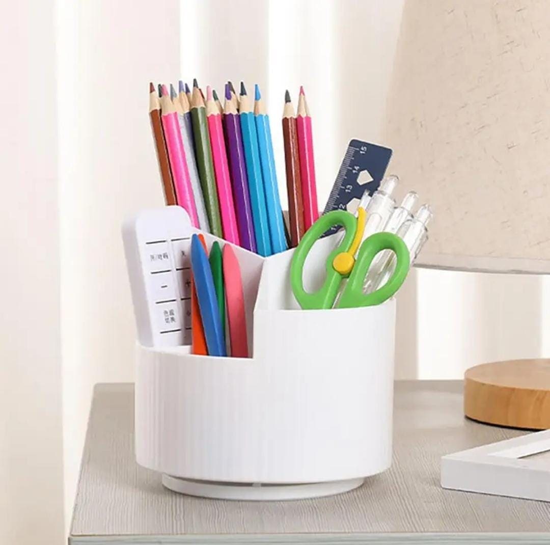 Versatile Desktop Storage Bucket,  Plastic 3 Position Pencil Storage Box, Multifunctional Anti-deformed Round Box, Student Desk Storage Box, Home Use Multifunctional Makeup Brush Organizer Box, Home Office School Desktop Stationary Cup