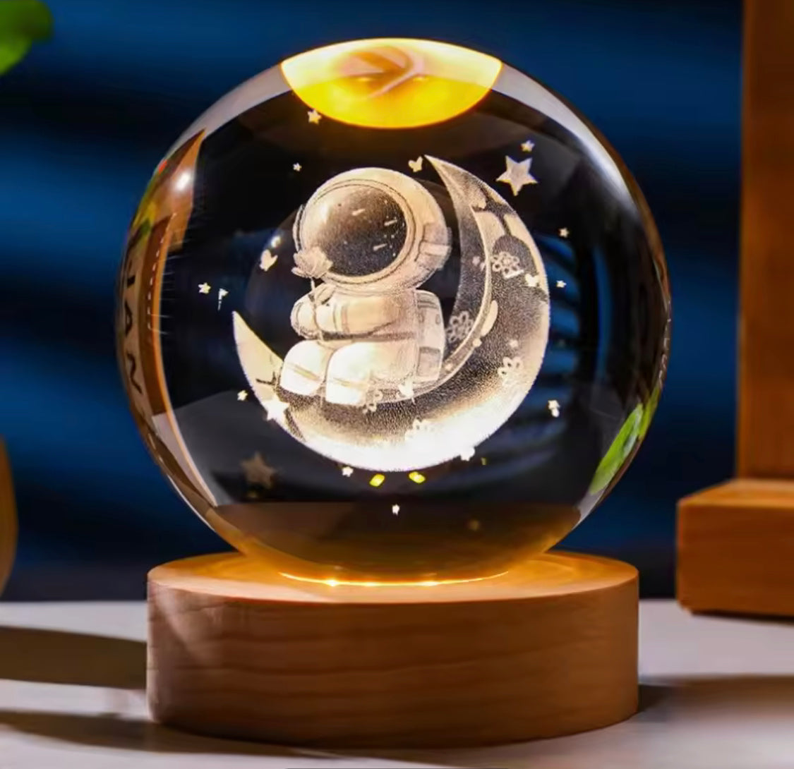 3D Crystal Ball Light, Glowing Planet Crystal Ball Lamp, Warm Bedside Light, Luminous Decor Atmosphere Light, Wood Base Fantasy Decor Crystal Ball, Universe Series Crystal Ball, LED Base Astronomy Night Light for Home Decor