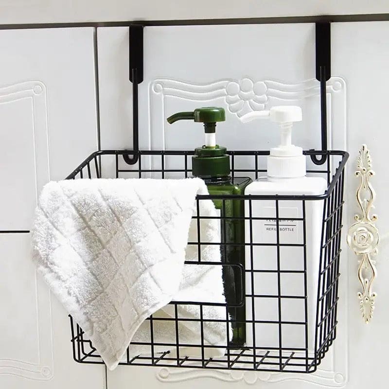 Wrought Iron Hanging Basket, Over Cabinet Door Hanging Storage Basket, Durable Bathroom  Kitchen Wall Shelf, Stainless Steel Grid Storage Baskets, Iron Mesh Shelf Basket, Multifunction Hanging Basket, Under The Dormitory Hanging Shelf