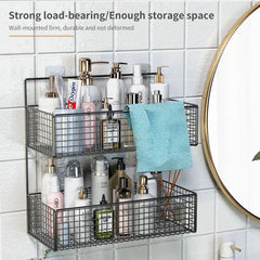 2 Layer Shelving Basket, Wall Mounted Bathroom Rack, Multifunctional Toiletries Organizer, Free Punch Condiment Storage Basket, Kitchen Wall-mounted Storage Basket