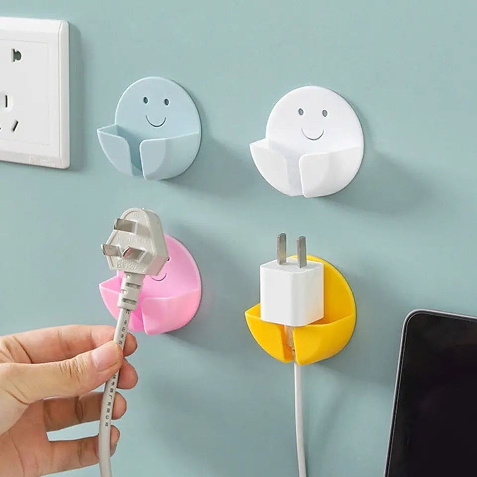 Round Smiley Plug Holder, Lovely Smiley Hook, Nail-free Hook Hanger, New Wall Storage Plug Hook, Creative Multifunction Plug Hook, Strong Traceless Hook, Power Cord Holder Storage Hook