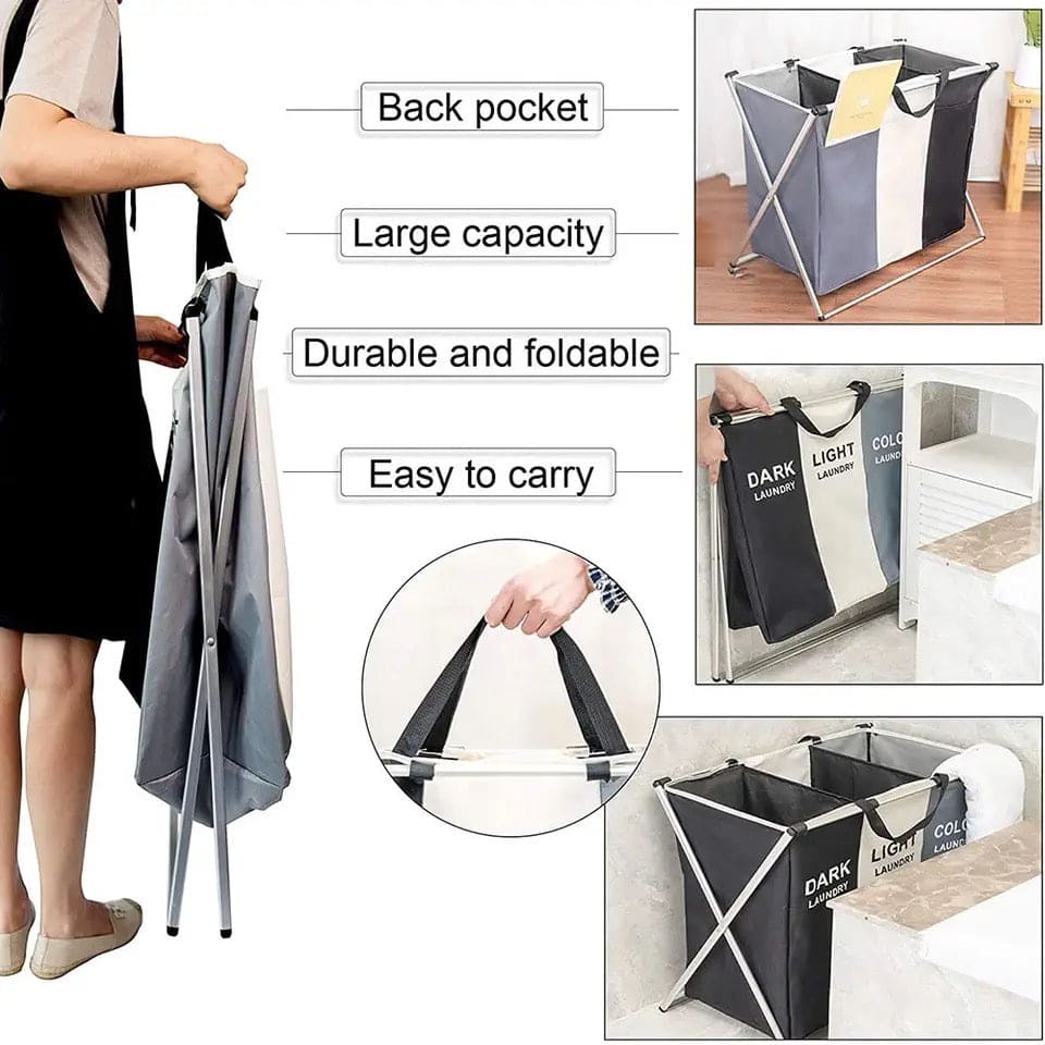 2/3 Grid Laundry Basket With Stand, Foldable Dirty Clothes Storage Hamper, Waterproof Home Laundry Basket, X Shape Foldable Dirty Laundry Basket, Collapsible Laundry Storage Organizer, Oxford Fabric Clothes Laundry Bag