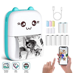 Meow Pocket Printer, Mini Bluetooth Photo Printer, Pocket Printer With Thermal Paper Roll, Wireless Mini Printer For Memo Receipt Label Notes, Thermal Printer Compatible with Android or iOS APP, Smart Thermal Inkless Printer