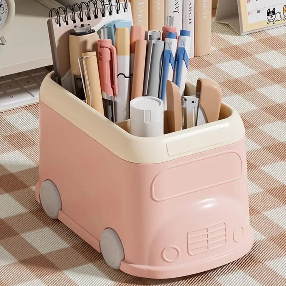3 Compartment Van Desktop Organizer, Desk Organizer Storage Bucket, Cute Student Stationery Holder, Multifunctional Stationery Pencil Organizer, Large Capacity Desktop Storage Box, Cute Desktop Decoration Accessories
