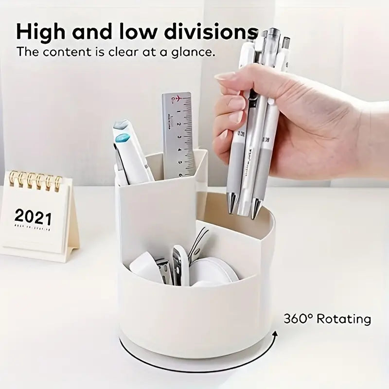 Versatile Desktop Storage Bucket,  Plastic 3 Position Pencil Storage Box, Multifunctional Anti-deformed Round Box, Student Desk Storage Box, Home Use Multifunctional Makeup Brush Organizer Box, Home Office School Desktop Stationary Cup