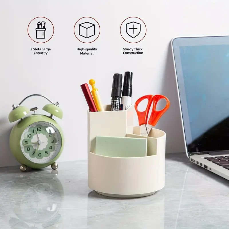Versatile Desktop Storage Bucket,  Plastic 3 Position Pencil Storage Box, Multifunctional Anti-deformed Round Box, Student Desk Storage Box, Home Use Multifunctional Makeup Brush Organizer Box, Home Office School Desktop Stationary Cup