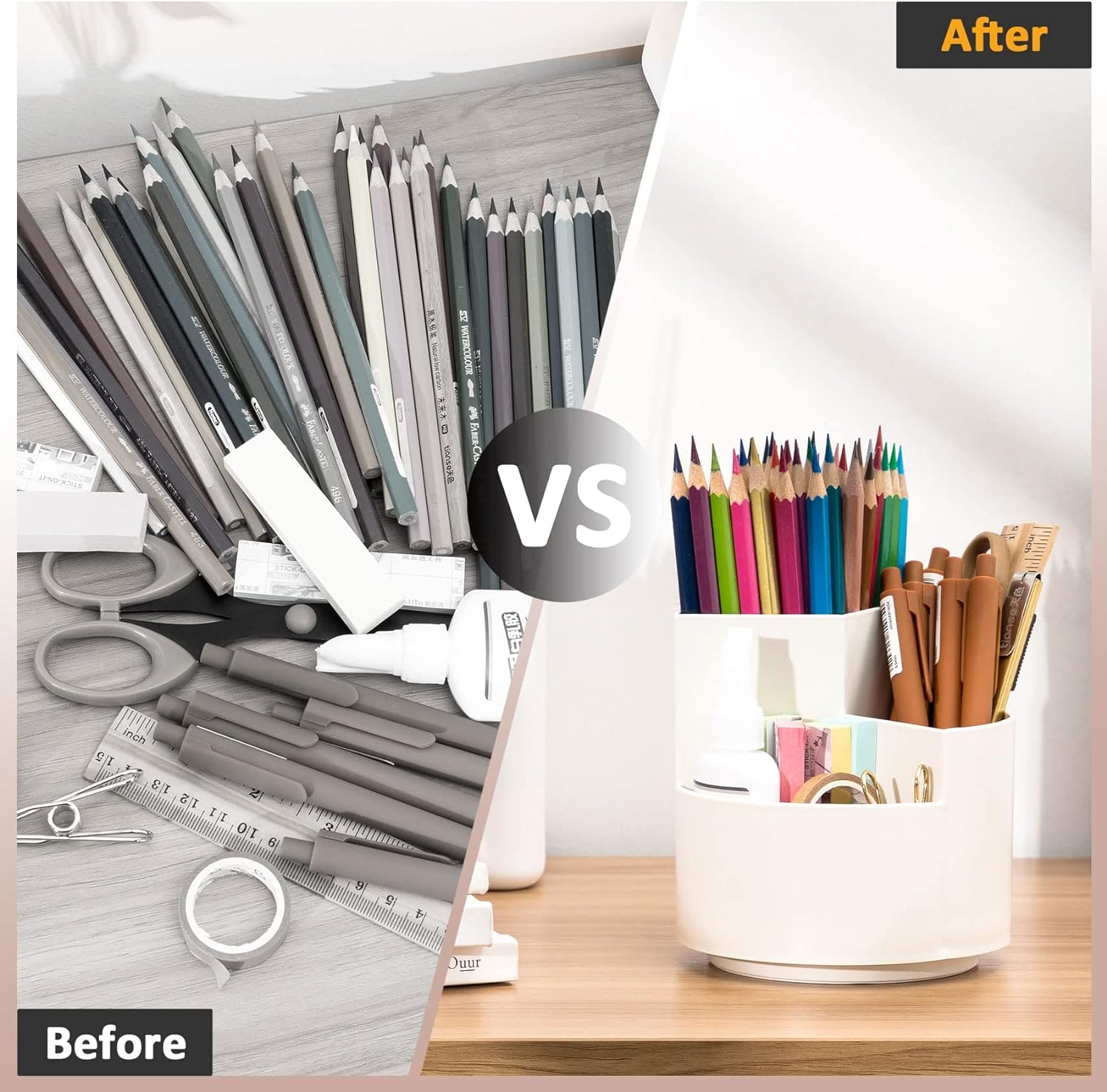 Versatile Desktop Storage Bucket,  Plastic 3 Position Pencil Storage Box, Multifunctional Anti-deformed Round Box, Student Desk Storage Box, Home Use Multifunctional Makeup Brush Organizer Box, Home Office School Desktop Stationary Cup