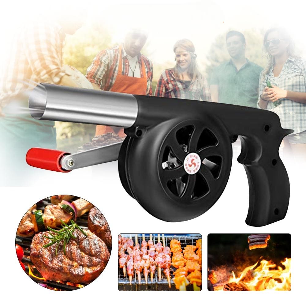 Manual BBQ Blower, Barbecue Hair Dryer, BBQ Grill Fire Starter, Portable Household Hand Blower, Flame Exciter for BBQ Picnic Outdoor Camping Hiking Cooking Tool, Hand Crank BBQ Fan, Combustion Supporting Blower, Picnic Camping Stove Accessories
