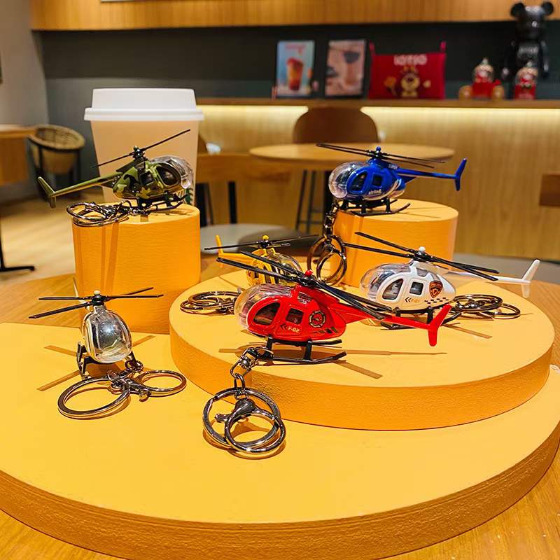 Creative Helicopter Keychain, Alloy Helicopter Keychain, Student School Bag Pendant, Mini Helicopter Model Keychain
