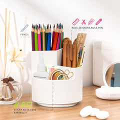 Versatile Desktop Storage Bucket,  Plastic 3 Position Pencil Storage Box, Multifunctional Anti-deformed Round Box, Student Desk Storage Box, Home Use Multifunctional Makeup Brush Organizer Box, Home Office School Desktop Stationary Cup