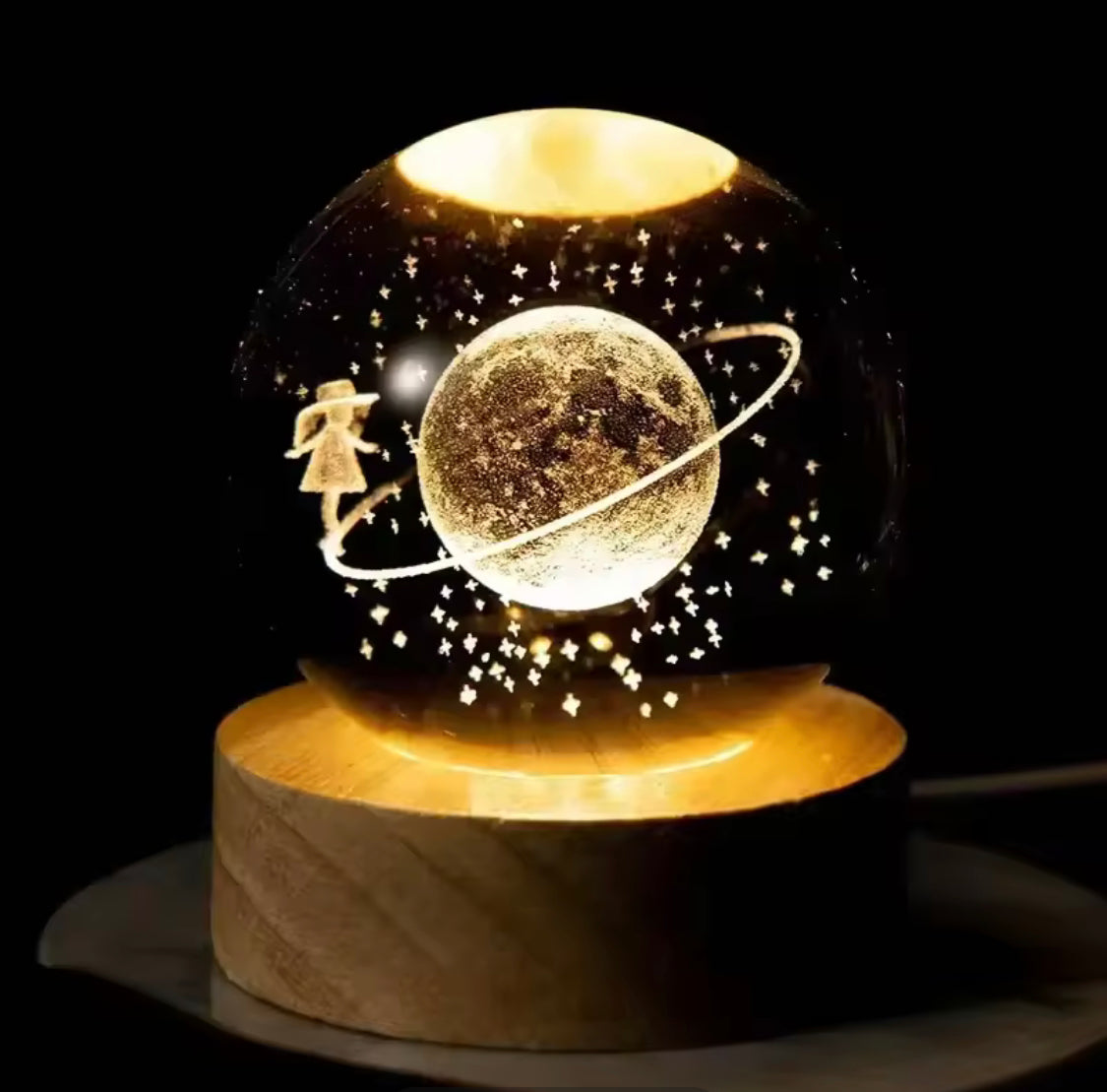 3D Crystal Ball Light, Glowing Planet Crystal Ball Lamp, Warm Bedside Light, Luminous Decor Atmosphere Light, Wood Base Fantasy Decor Crystal Ball, Universe Series Crystal Ball, LED Base Astronomy Night Light for Home Decor