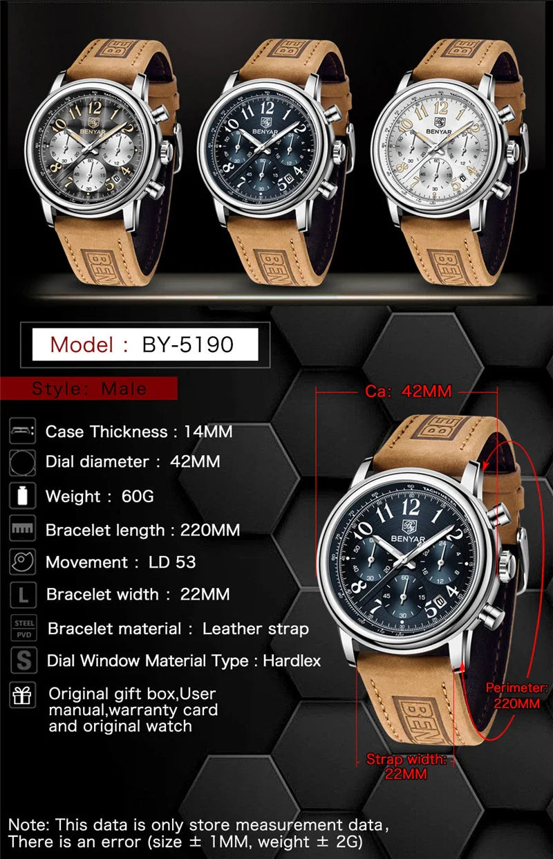 Benyar - BY-5190 Classic Watch Luxury Chronograph For Men