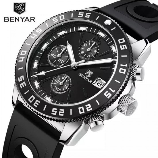 Benyar - By-5198 2022 Black Men Watch Chronograph With Strap Silicone Water resistance 10BAR