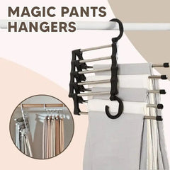 5 In 1 Magic Trouser Rack, Multifunctional Wardrobe Organizer, Multipurpose Clothes Hanger, Telescopic Steel Folding Pants Hanger, Multilayer Jeans Steel Hanger, Adjustable Pants Tie Storage Shelf, Stainless Steel Clothes Hanger