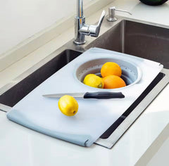 MultiFunctional Cutting Board With Sink Drain Basket, Over The Sink Cutting Board With Strainer, Vegetable Fruit Cutting Board