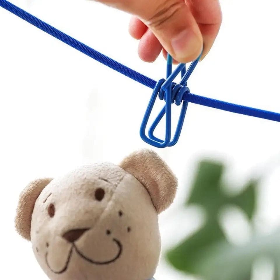 12 Clips Elastic Laundry Rope, Portable Multifunctional Drying Clips, Garden Windproof Clothesline With Clips, Portable Stretchable Line, Traveling Hanger Elastic Rope, Adjustable Laundry Clothesline, Windproof Stretch Drying Rack