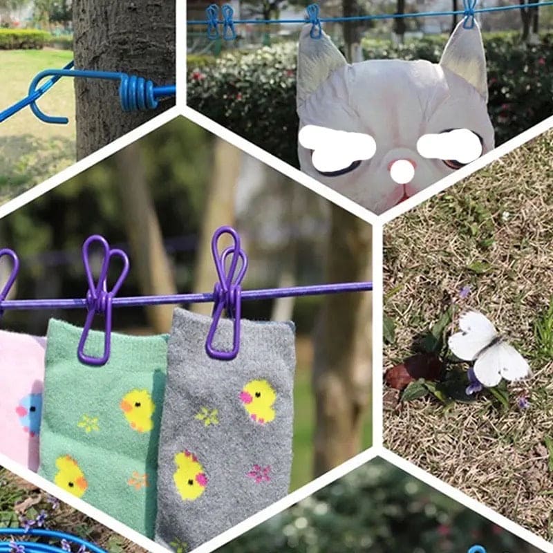 12 Clips Elastic Laundry Rope, Portable Multifunctional Drying Clips, Garden Windproof Clothesline With Clips, Portable Stretchable Line, Traveling Hanger Elastic Rope, Adjustable Laundry Clothesline, Windproof Stretch Drying Rack