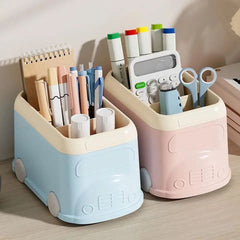 3 Compartment Van Desktop Organizer, Desk Organizer Storage Bucket, Cute Student Stationery Holder, Multifunctional Stationery Pencil Organizer, Large Capacity Desktop Storage Box, Cute Desktop Decoration Accessories