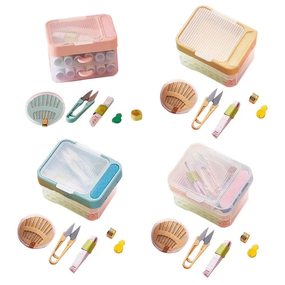 2 Layer Drawer Sewing Box, Portable Sewing Box With Sewing Accessories, Clothes Mending Essential, Basic Sewing Kit Accessory, Travel Small Sewing Kit, Home & Travelling Sewing Accessories