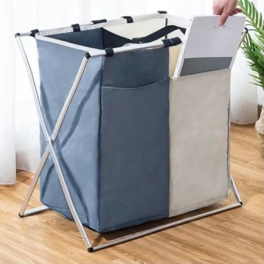 2/3 Grid Laundry Basket With Stand, Foldable Dirty Clothes Storage Hamper, Waterproof Home Laundry Basket, X Shape Foldable Dirty Laundry Basket, Collapsible Laundry Storage Organizer, Oxford Fabric Clothes Laundry Bag