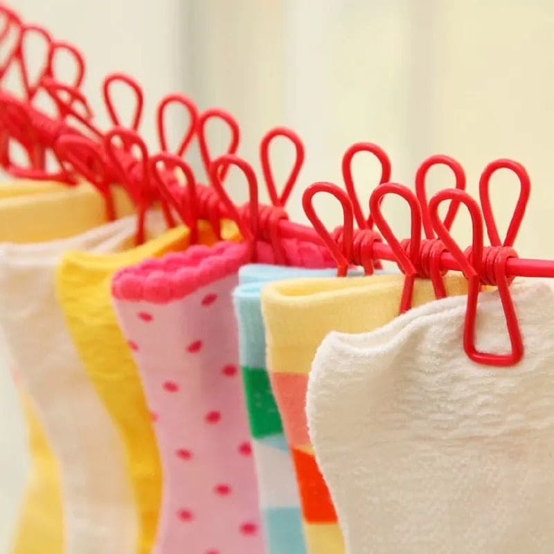 12 Clips Elastic Laundry Rope, Portable Multifunctional Drying Clips, Garden Windproof Clothesline With Clips, Portable Stretchable Line, Traveling Hanger Elastic Rope, Adjustable Laundry Clothesline, Windproof Stretch Drying Rack