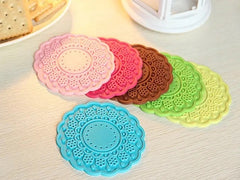 6pcs Semi-Transparent Candy Color Cup Mat, Mat Lace Cup, Creative Nonslip Cup Pad