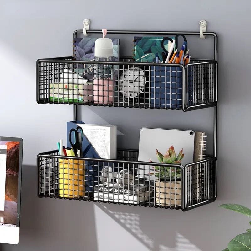2 Layer Shelving Basket, Wall Mounted Bathroom Rack, Multifunctional Toiletries Organizer, Free Punch Condiment Storage Basket, Kitchen Wall-mounted Storage Basket